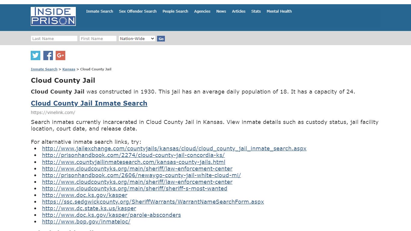 Cloud County Jail - Kansas - Inmate Search - Inside Prison